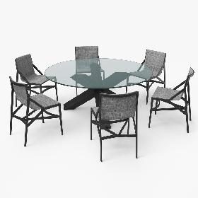 Cassina Dining Table Chair Set Black Glass Suit model
